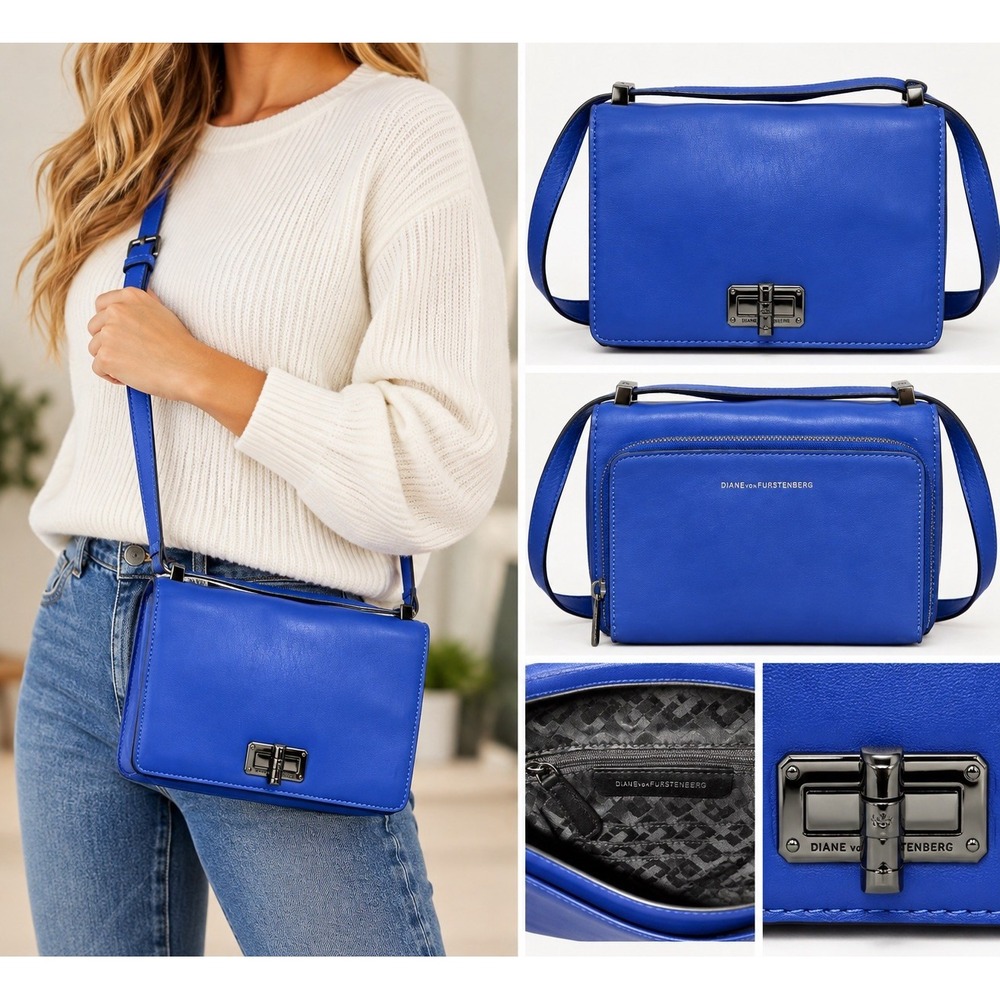 DVF Diane von Furstenberg 440 Gallery Les Blue Leather Crossbody Bag Purse